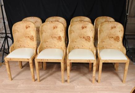 Set 8 Art Deco Sedie da pranzo Noce Biondo presidente Vasca