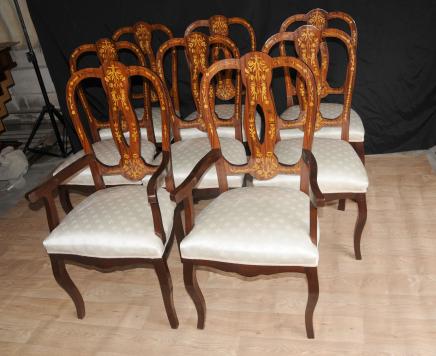 Set 8 italianas Marquetería Sillas de comedor Inlay Arm Chair Diners