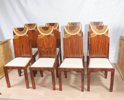 Set à manger Art Déco président Inlay Meubles Chaises 1920