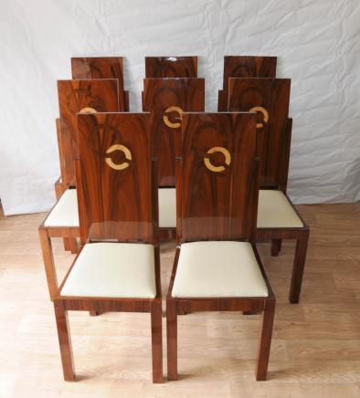 Set da pranzo in stile Art Deco Inlay Sedie Sedia 1920 Mobili