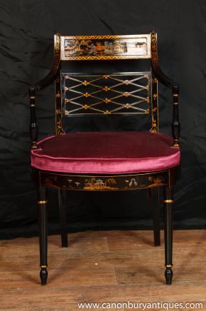 Chinese Black Lacquer Arm Chair Painted Chairs Desk Seat