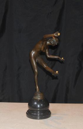 French Art Deco Bronze Ball Dancer Figurine Statue