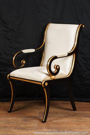 French Empire Black Lacquer Arm Chair Seat Fauteil