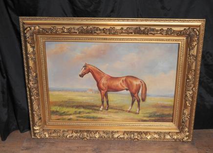 French Oil Painting Horse Pastoral Landscape Gilt Frame French Oil Painting Horse Pastoral Landscape Gilt Frame