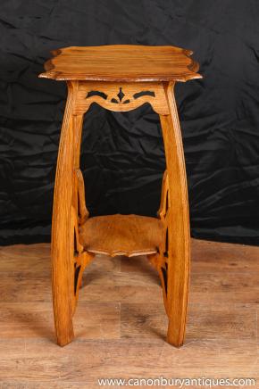 Oak Arts and Craft Side Table Pedestal Stand Antique English Furniture