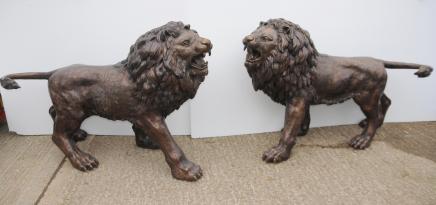 Pair Lifesize Bronze Lions Lion Statue Cat Gatekeeper Architectural 