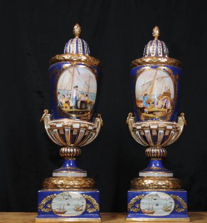 Pair Meissen Vases Porcelain Lidded Urns German Pottery