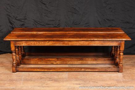 Pair Oak Farmhouse Benches Seats Refectory Bench