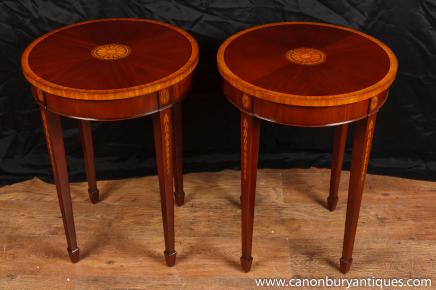Pair Sheraton Mahogany Side Tables Round Sofa Table Regency