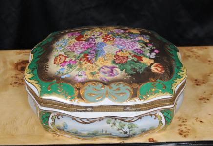 Sevres Porcelain Jewellery Box Floral Trinket Case