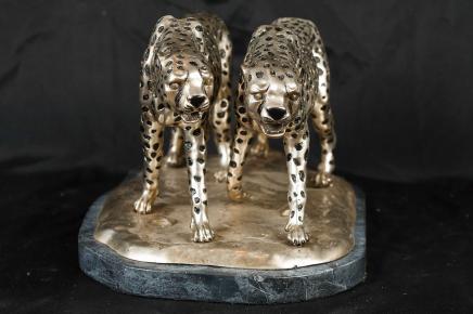 Silver Bronze Cheetah Statue Cat Cheetahs Deco Casting