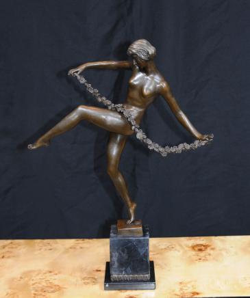 Französisch Art Deco Sash Dancer Unterzeichnet Figurine Statue