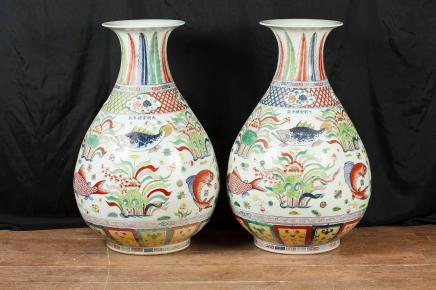 Paar chinesische Daoguang Pottery Drachen Bowls Planters Porcelain Pots