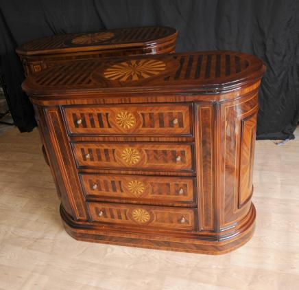 Paar Regency Inlay Kommoden Oval Kommoden Schränke