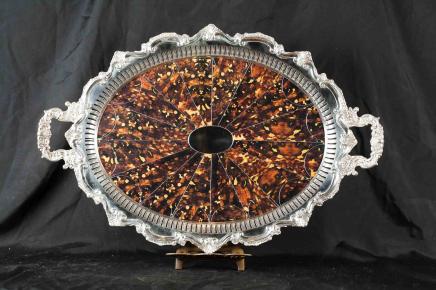 Sheffield Silver Plate Fach Platter Faux Tortoiseshell
