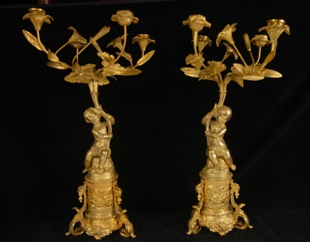 Classic French Rococo Ormolu Cherub Candelabras Candle
