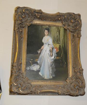 English Oil Painting Victorian Lady Portait Gilt Frame