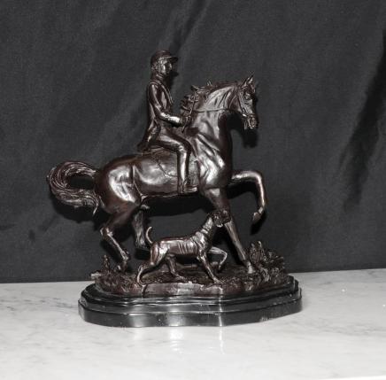 Französisch Bronze Horse & Dog Statue Hunter Casting