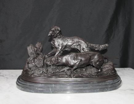French Bronze PJ Mene Dog Hunt Statue Bloodhound Red Setter