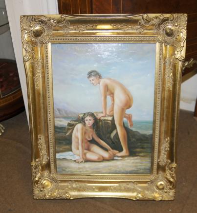 French Oil Painting Naked Female Portrait Nymph Gilt Frame