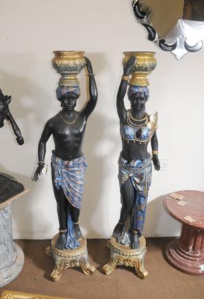 Pair 4.5 ft Italian Blackamoor Stands Figurines