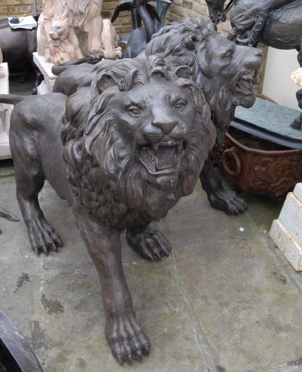 Pair English Lifesize Bronze Lions > Landseer Lion