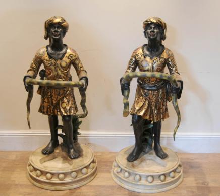 Pair Italian Blackamoor Statue Umbrella Stands Venetian