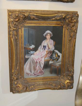 Victorian Maiden Cadre peinture à l'huile portrait doré