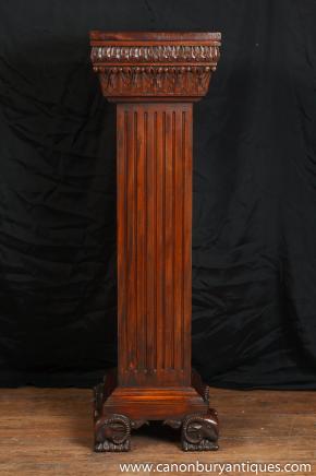 Antique Regency Pedestal Column Stand Table Rams Head Feet