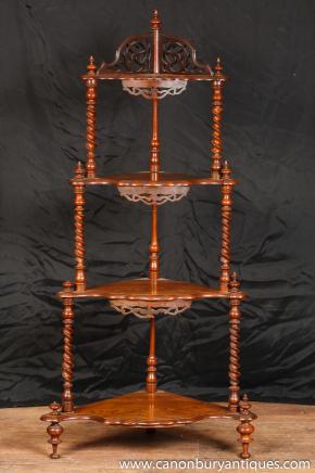 Antique Walnut Regency Corner Stand What Not Bookcase 