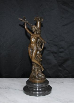 French Bronze Casting Joan of Arc Nude Female Figurine Statue