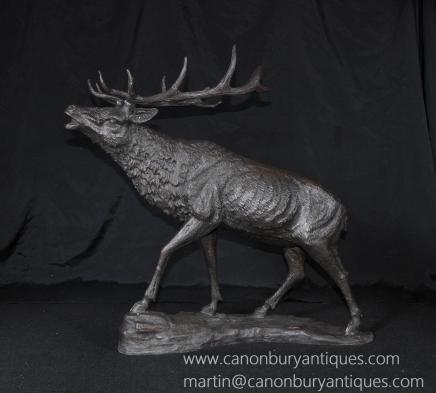 French Bronze Stag Statue Moose Caribou Deer Animals Casting 