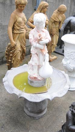 Italian Marble Garden Fountain Boy Geese Water Feature 