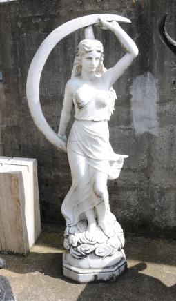 Large Italian Marble Carved Maiden Roman Luna