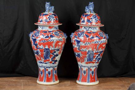 Pair 3ft Japanese Imari Porcelain Vases Urns Ginger Jars Amphora Interiors 