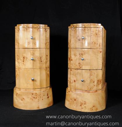 Pair Art Deco Walnut Bedside Chests Drawers Tables Nighstands Crinkle 