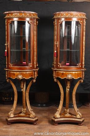 Pair French Louix XV Vitrines Display Cabinets Bijouterie