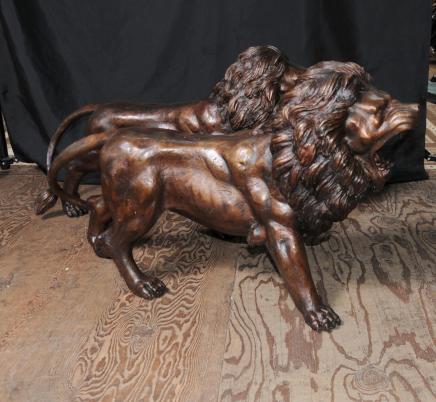 Pair Italian Bronze Lion Statues Gatekeepers Lions Cats