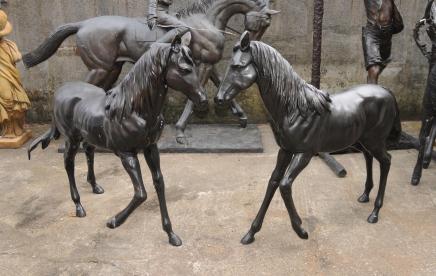 Pair XL Bronze Colts Horses Ponies Animals Garden Statue