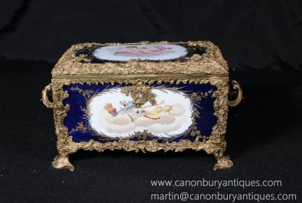Porcelain Ormolu Cherub Jewellery Box Case Casket Russian