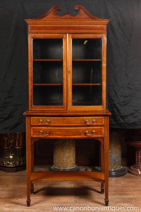 Antique Display Cabinet Edwardian flamme Bibliothèque Acajou