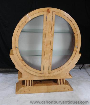 Art Deco Bookcase Display Cabinet Blonde Walnut Furniture 