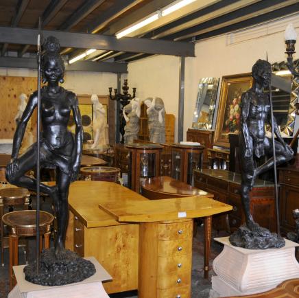 Bronze Paire tribal africain Masai guerriers Statues Art