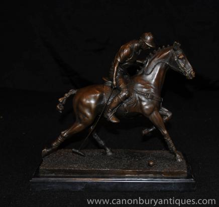 Bronze Polo Statue Figurine Cheval Jockey Lecteur casting
