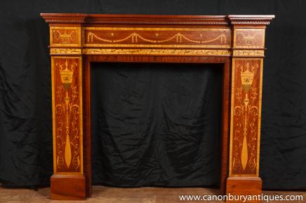 Edwardian Cheminée feu Sheraton en acajou Lieu Inlay