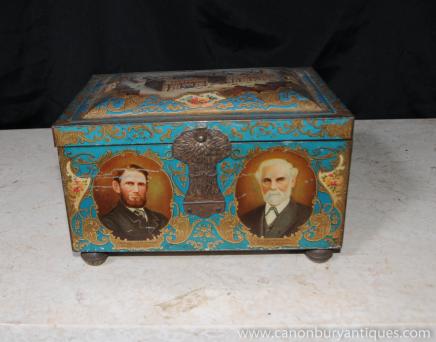 English Antique Tin Co-Operative Box Jewellery Trinket Case