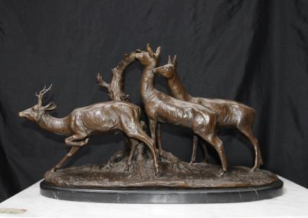 Français Cerf Cerf en bronze Statue de famille casting