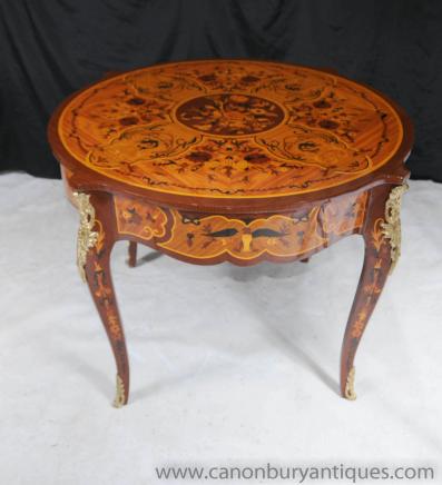 Français ronde Rococo Centre Empire Dining Table Tables Marqueterie Inlay