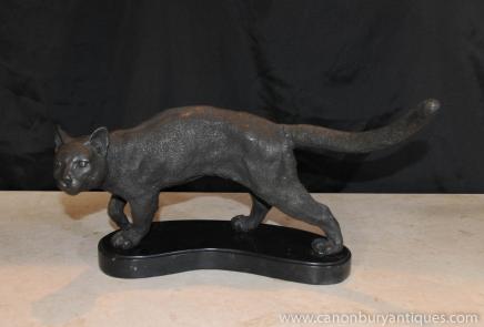 French Bronze Cat Statue Casting Marble Base