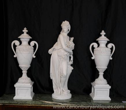 French Marble Urns Figurine by a Carrier Dilettanti 